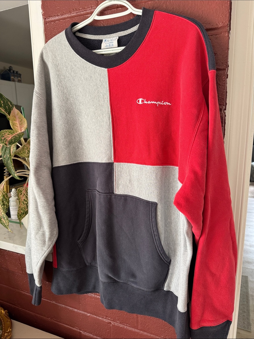 Champion Men’s Colorblock Crewneck Sweatshirt - Red/Gray/Black - Picture 4 of 9